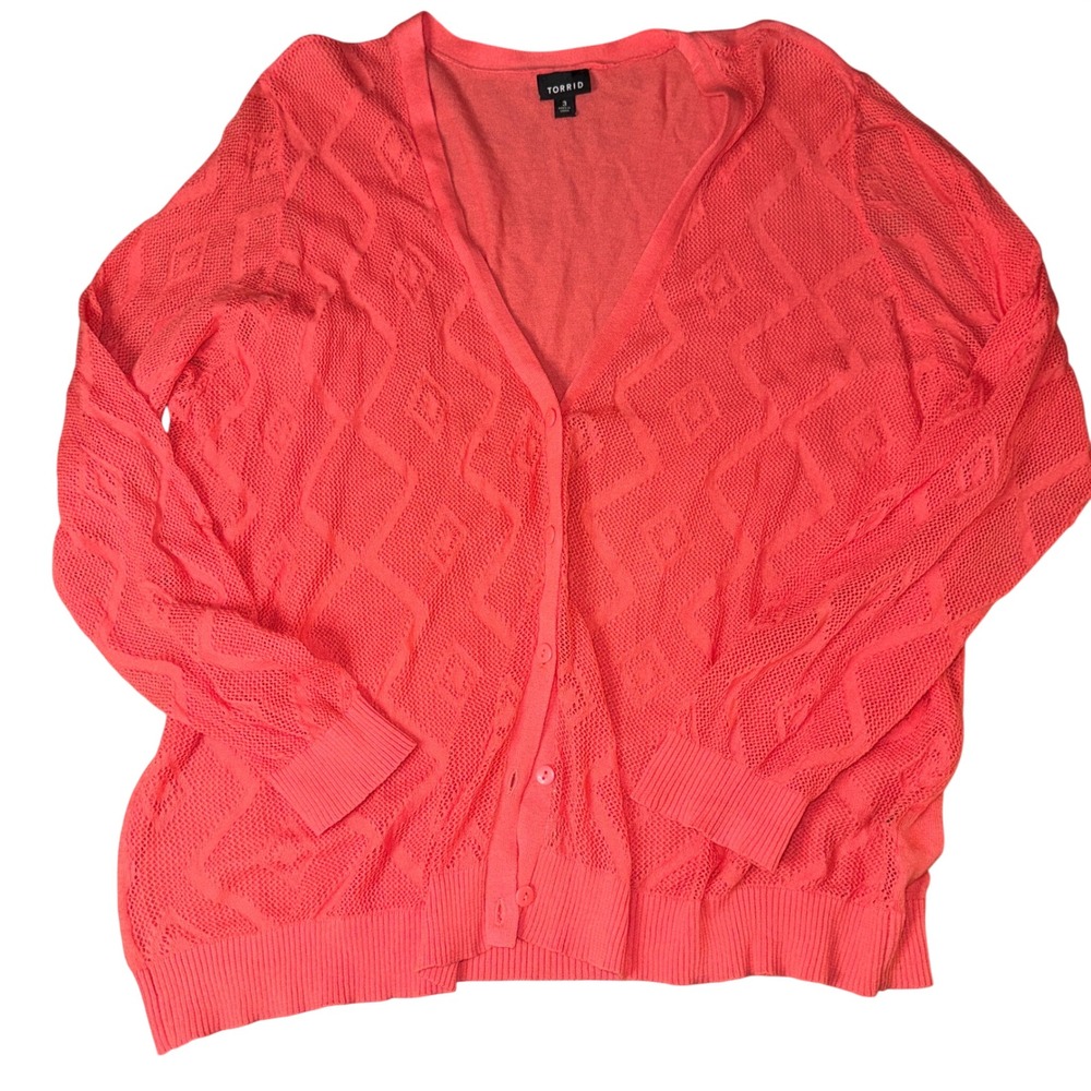 Torrid Plus‎ Size 3X Coral Open Knit Cardigan Sweater